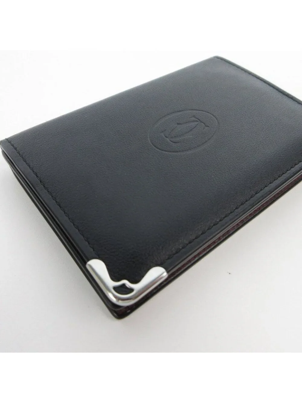 Cartier Must Calfskin Leather Card Slot Business Black Silver